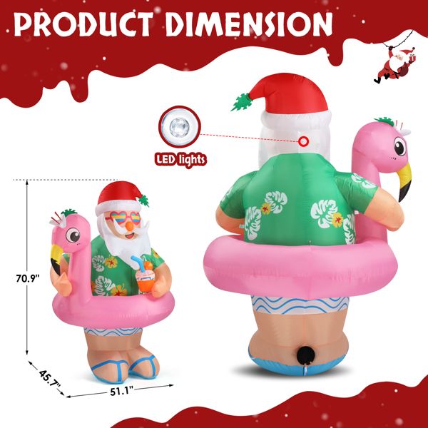 5.9 FT Inflatable Hawaii Santa Claus Decoration with LED Lights