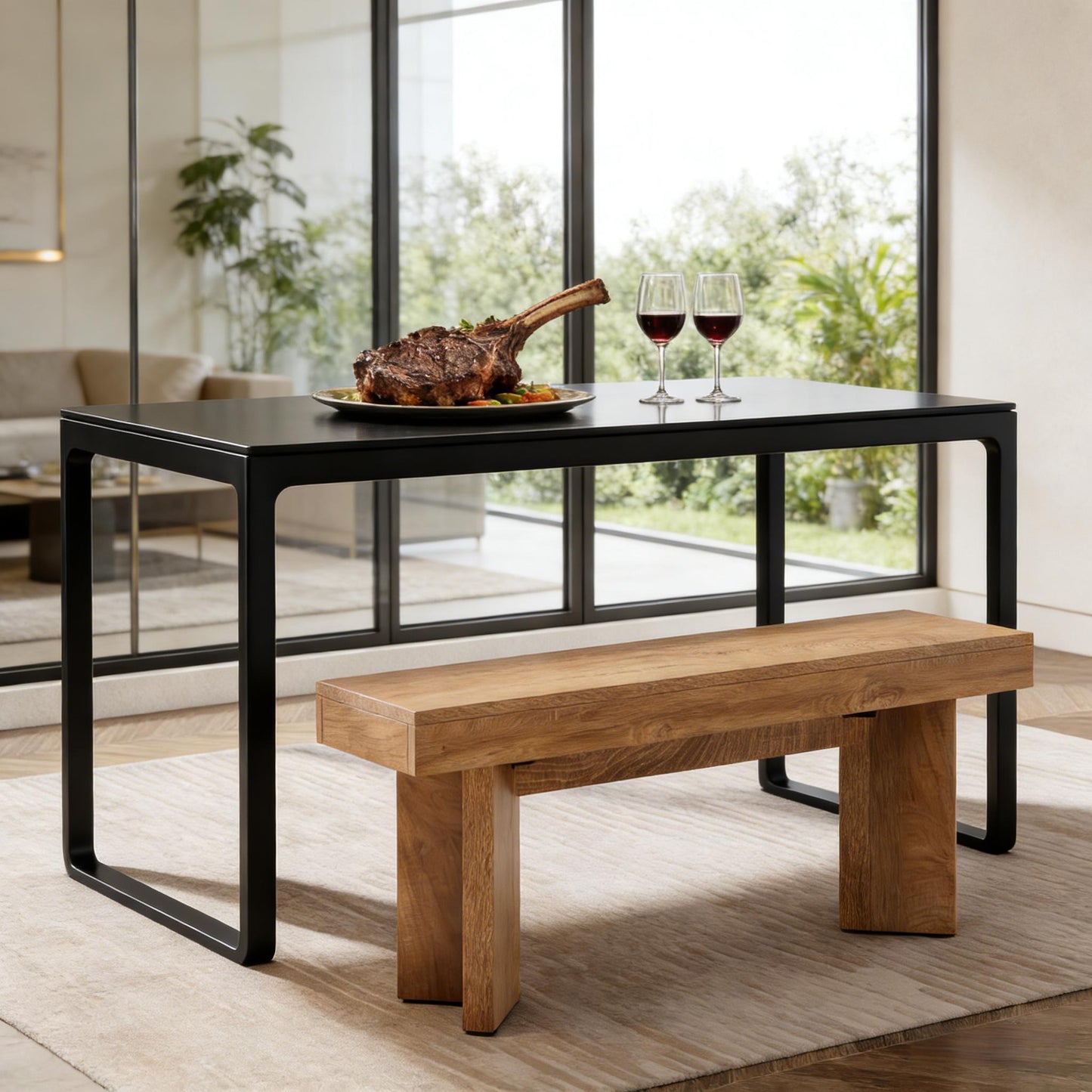 Rustic Brown Dining Bench - Nordic Style Kitchen Seating