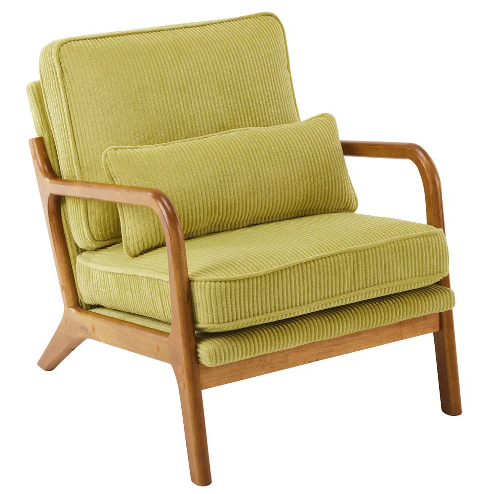 Olive Green Corduroy Low Arm Accent Chair - Compact Design