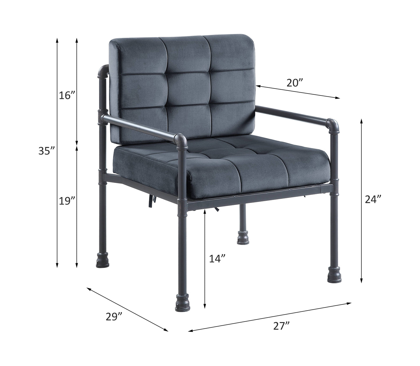 Brantley Gray Velvet Accent Chair with Sandy Gray Finish