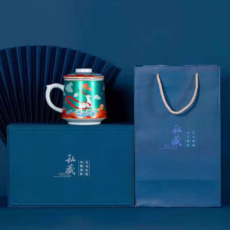 Creative Gift Country Tide Water Mug Set with Lid and Handle - Ceramic Drinkware