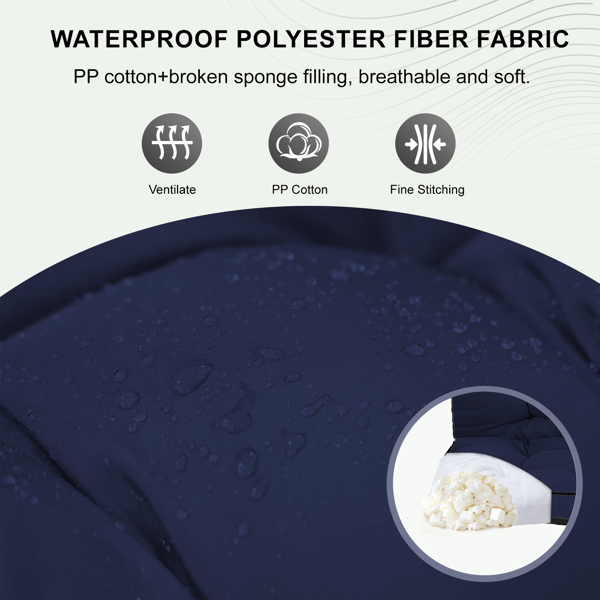 Outdoor Swing Cushion 70 Inch Waterproof 4-Inch Thick Replacement with Backrest & Ties - Dark Blue