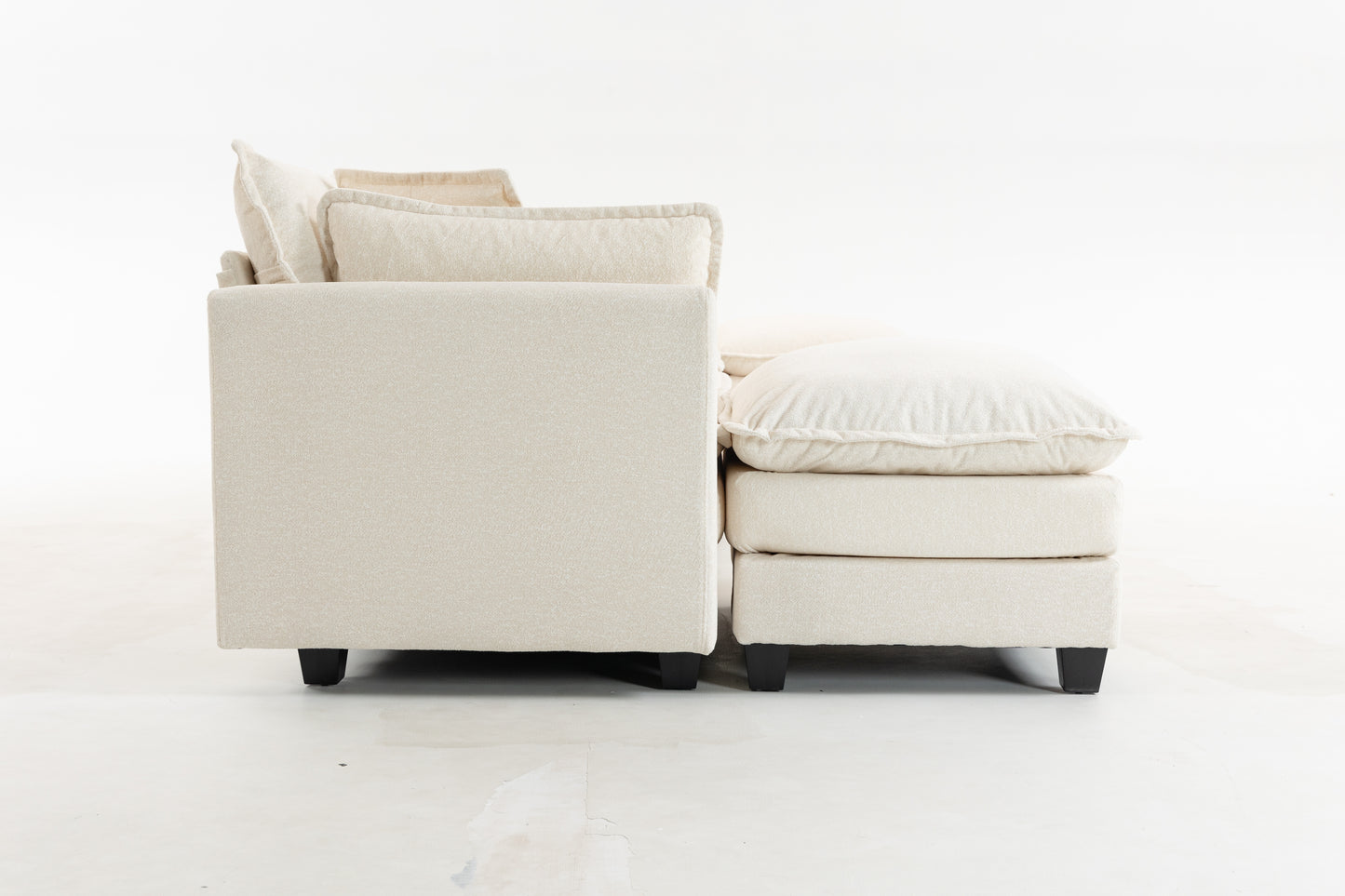 Antique White 4-Seat Sectional Sofa with Ottoman & Pillows