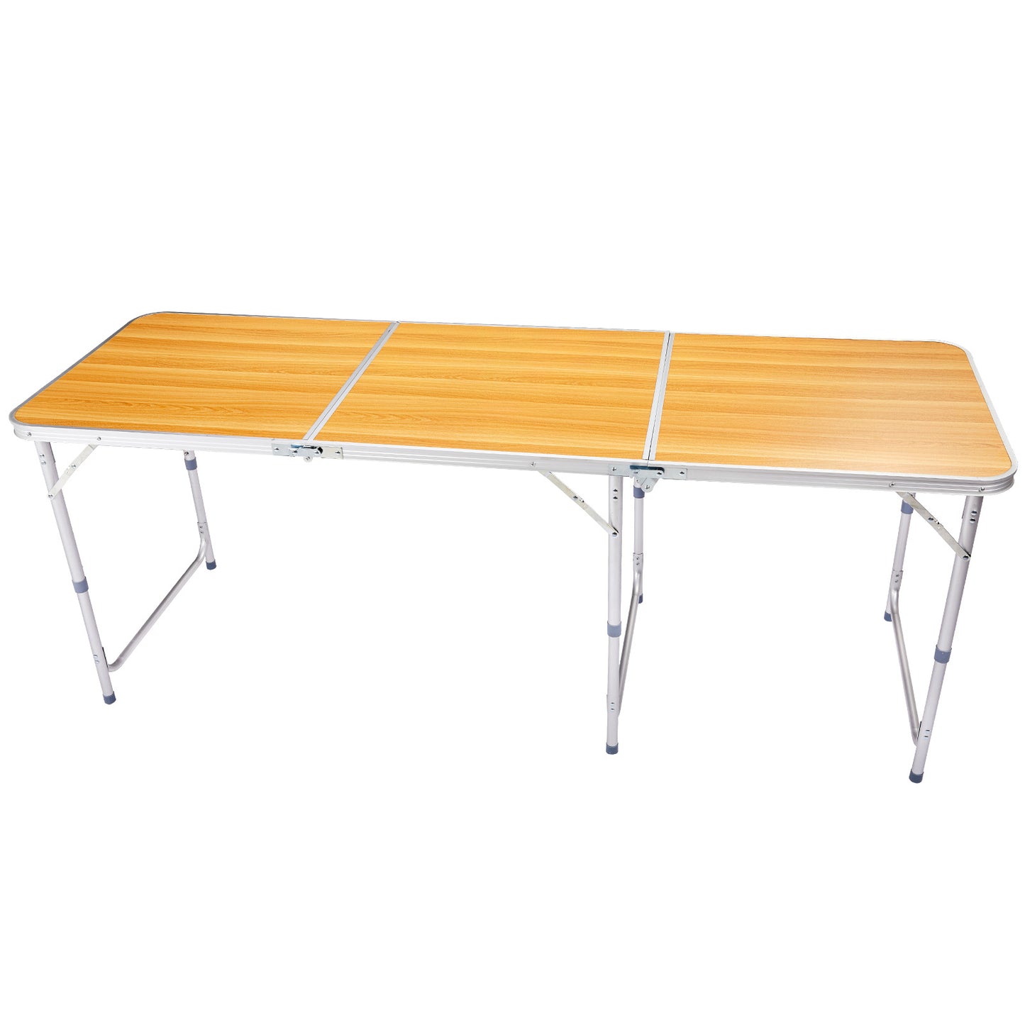 6ft Wood Grain Folding Table - Aluminum Alloy Tri-Fold Design
