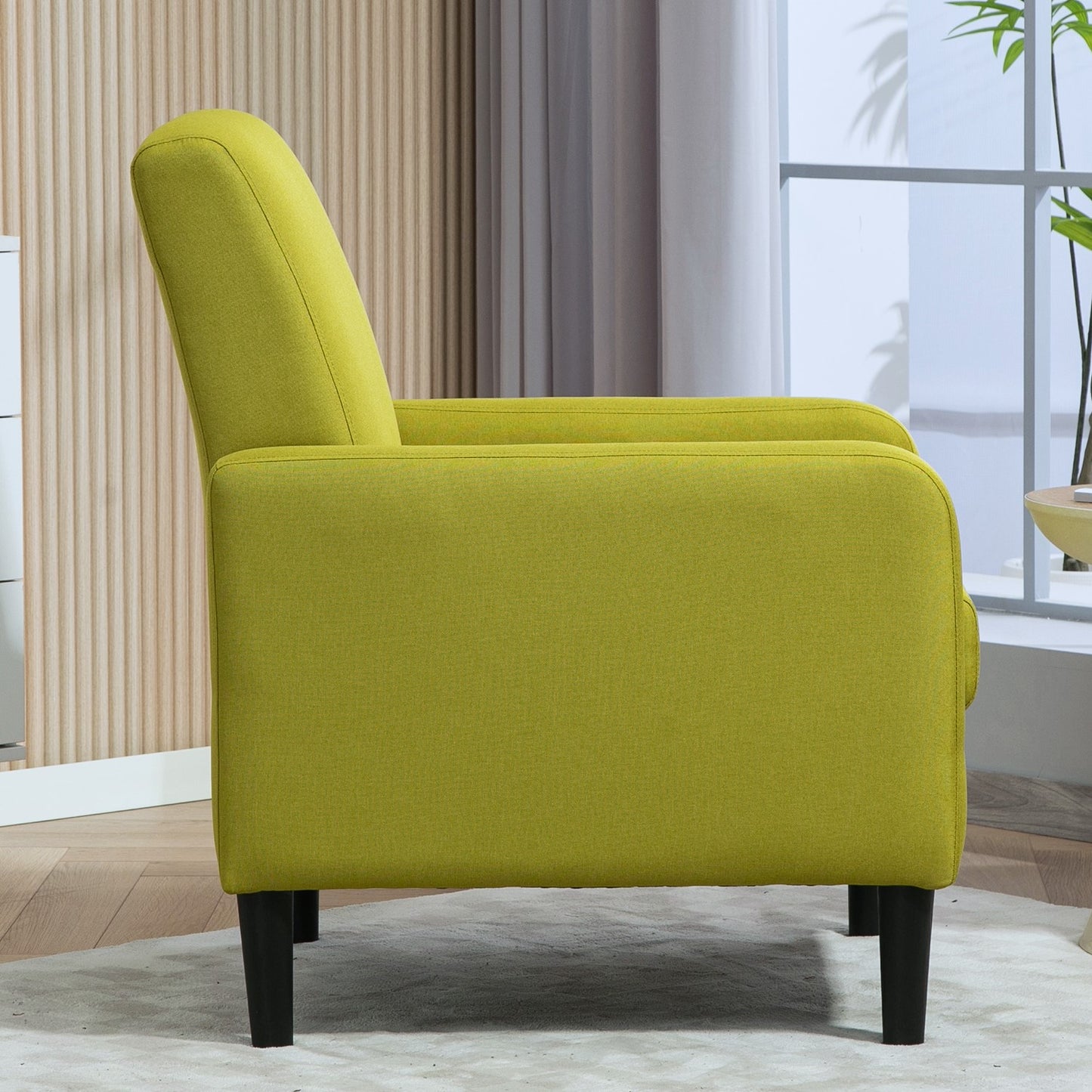 Faux Linen Upholstered Accent Chair, Modern Armchair With Solid Wood