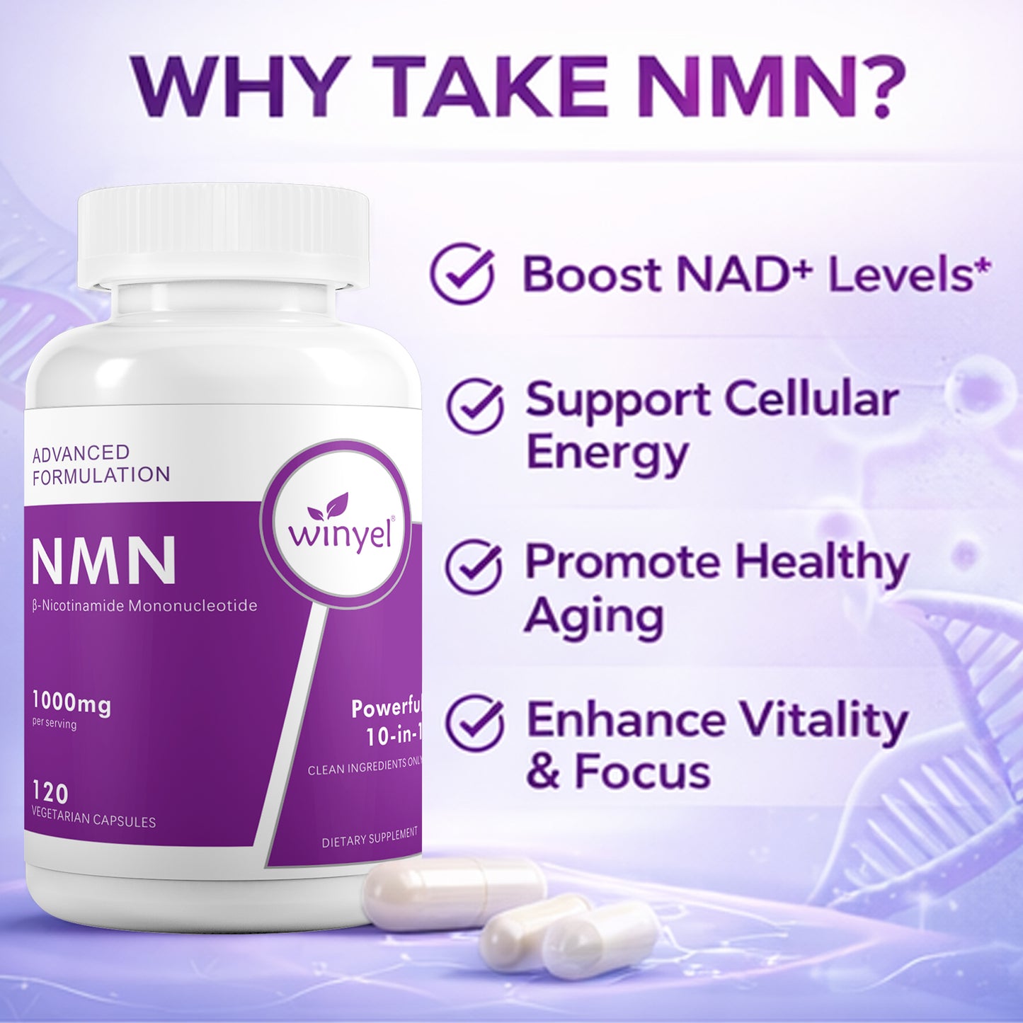 NMN 1000mg Cellular Energy Complex - 10-in-1 Anti-Aging Supplement