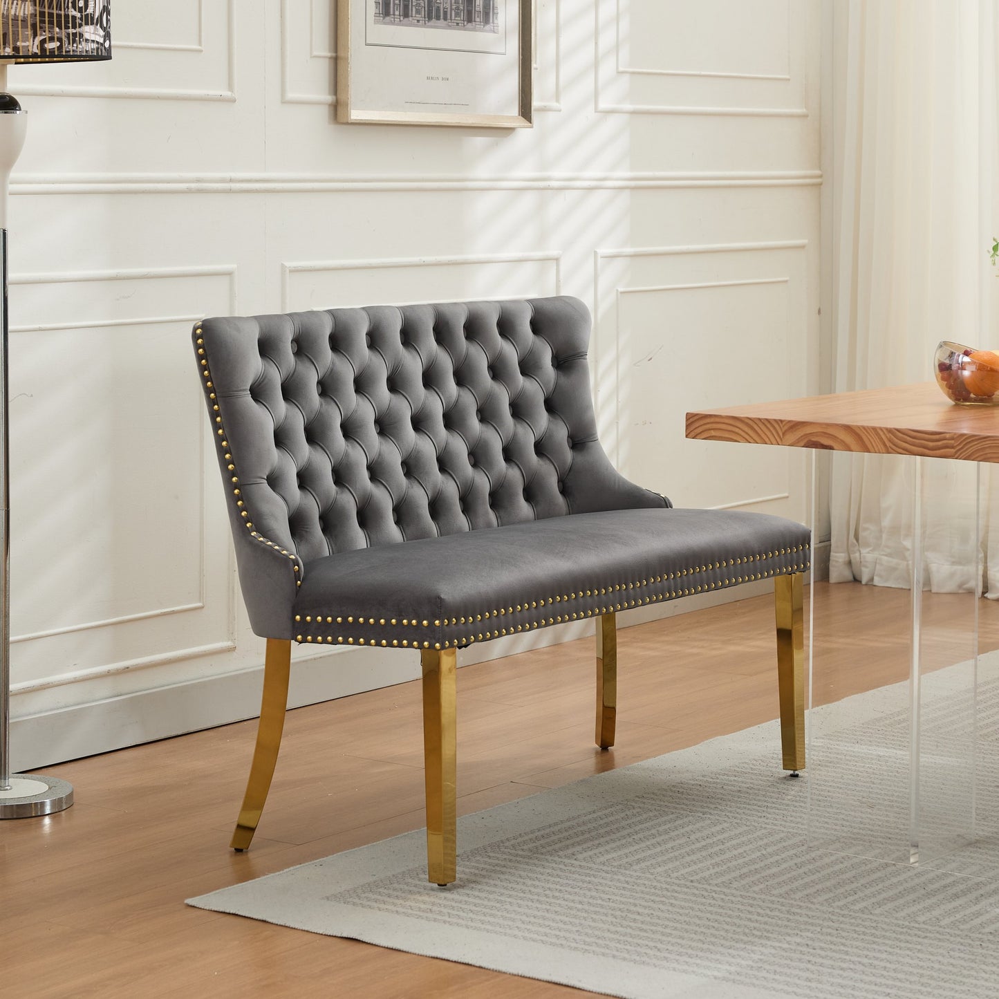 Velvet Double Dining Loveseat Bench, Kitchen & Seating, 2-Seat Tufted