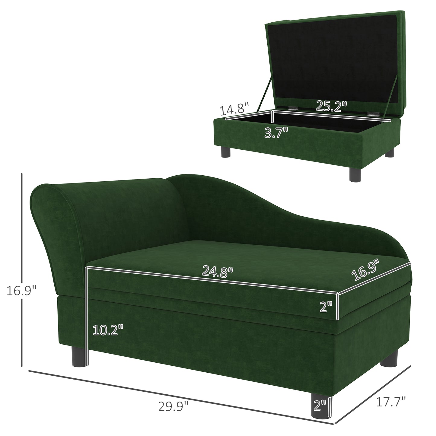 Pet Sofa Bed Couch with Storage for Cats and Small Dogs - Green