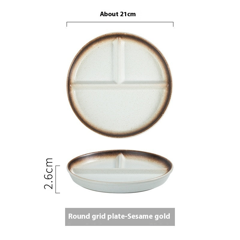Retro Household Compartment Plate for Single Person Dining - Porcelain