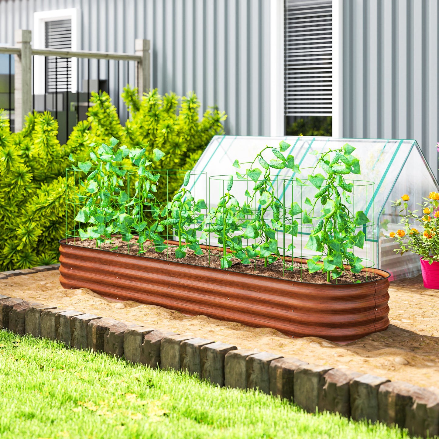 Galvanized Raised Garden Bed Kit Brown 7.9 x 2 x 1 ft | Metal Planter Box