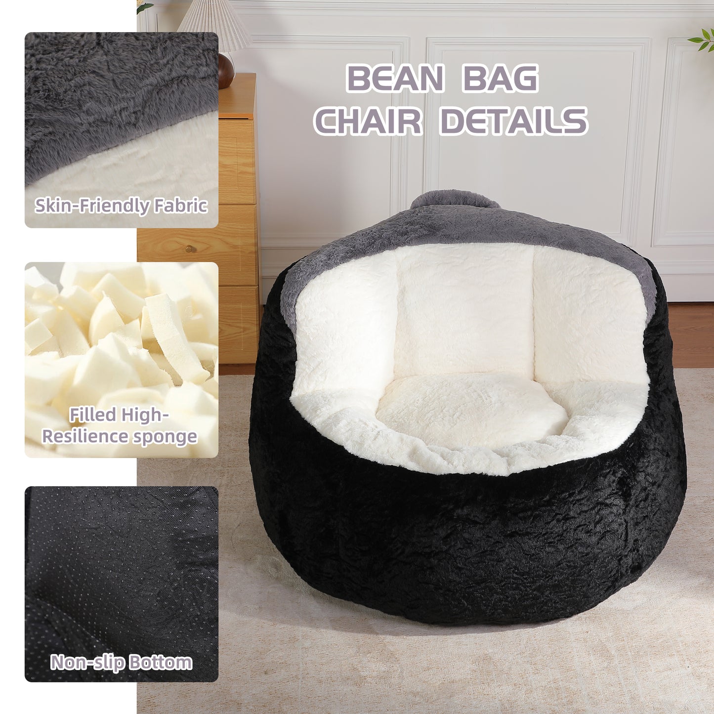 Oversized Multicolor Faux Fur Bean Bag Chair - Large Lounger