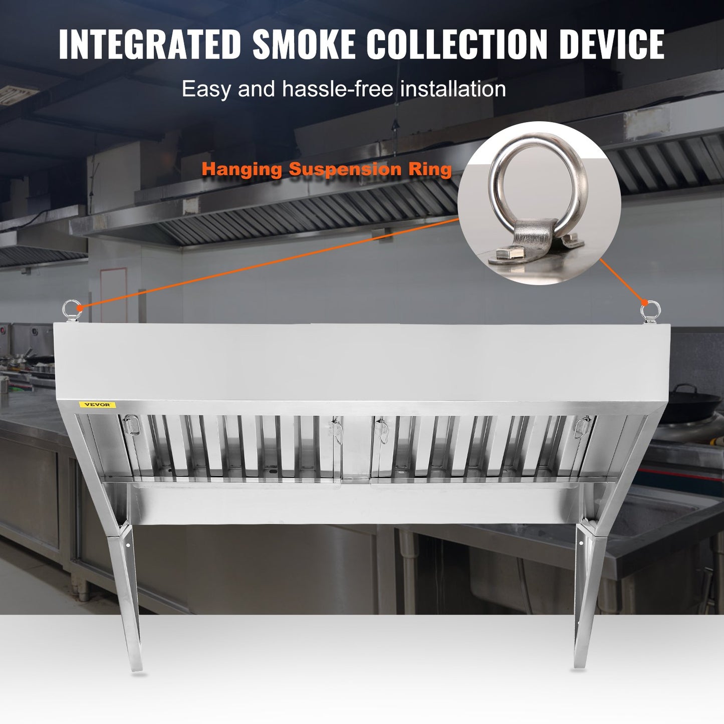 4FT Commercial Exhaust Hood - Stainless Steel Kitchen Vent Hood