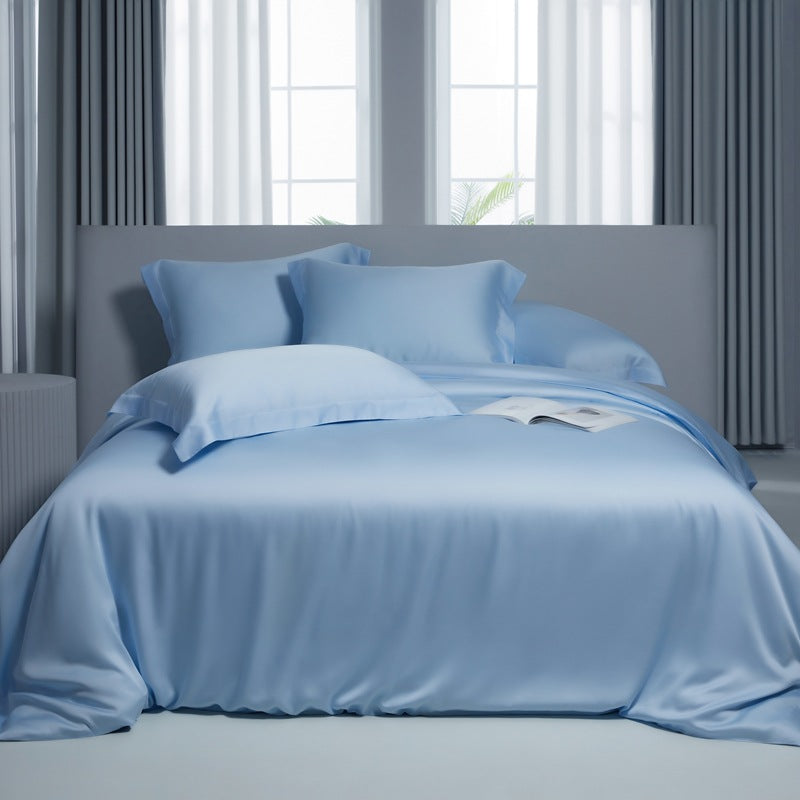 Lyocell Bed Sheet Quilt Cover Set - Summer Ice Silk Solid Color Bedding