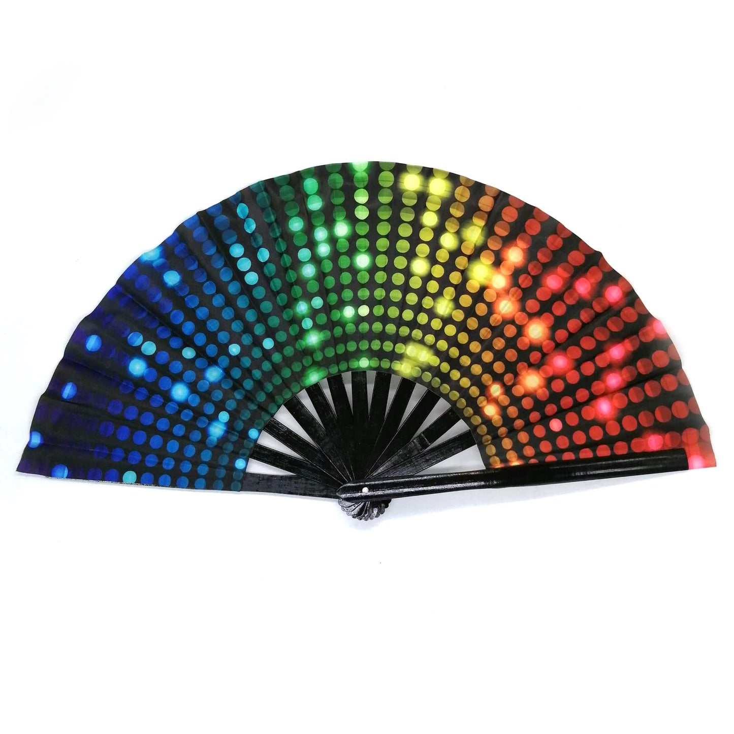 Large UV Glow Folding Fan - Bamboo Hand Fan with Polka Dots