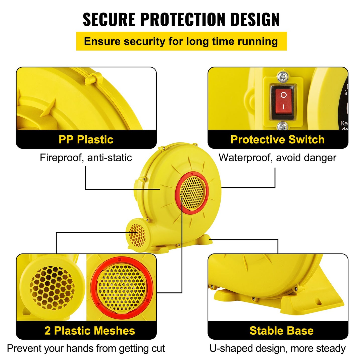 Portable 450W Inflatable Blower Fan for Bounce House & Jump Slides - Yellow