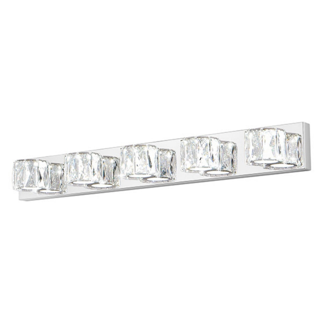 Modern 5-Light LED Wall Sconce - Chrome & Crystal Vanity Light