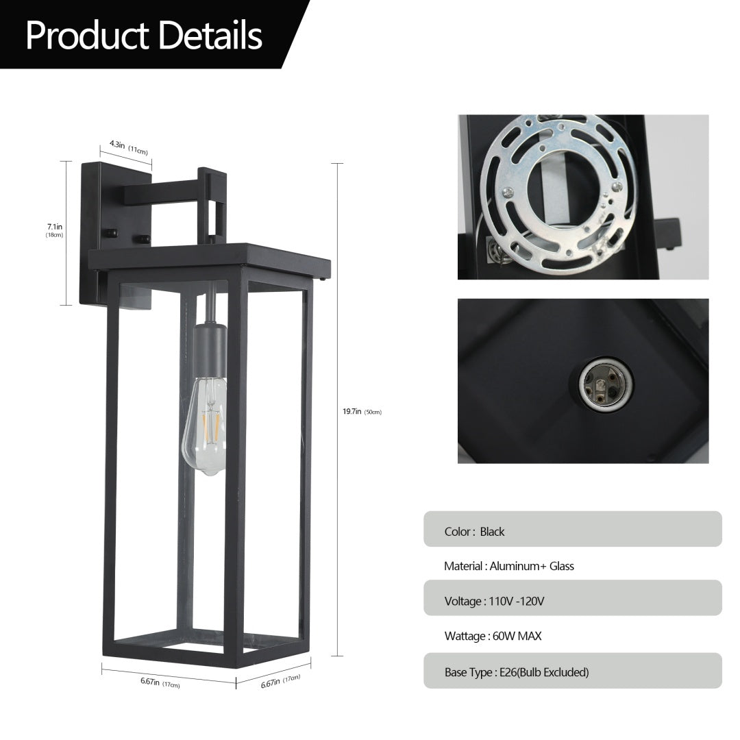 Modern Outdoor Wall Lanterns - Black Metal Frame, Clear Glass