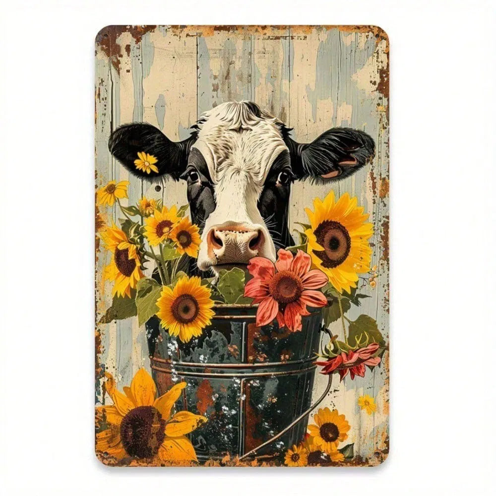 Vintage Rustic Aluminum Sign - 8x12 Inch Farmhouse Sunflower