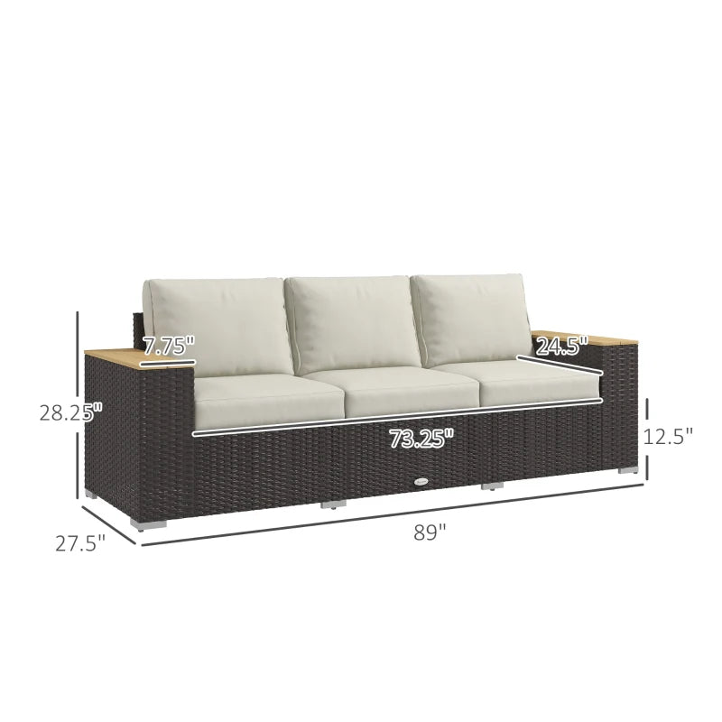 3-Seat Outdoor Patio Sofa - Extra Wide PE Wicker Couch with Cushions - Beige