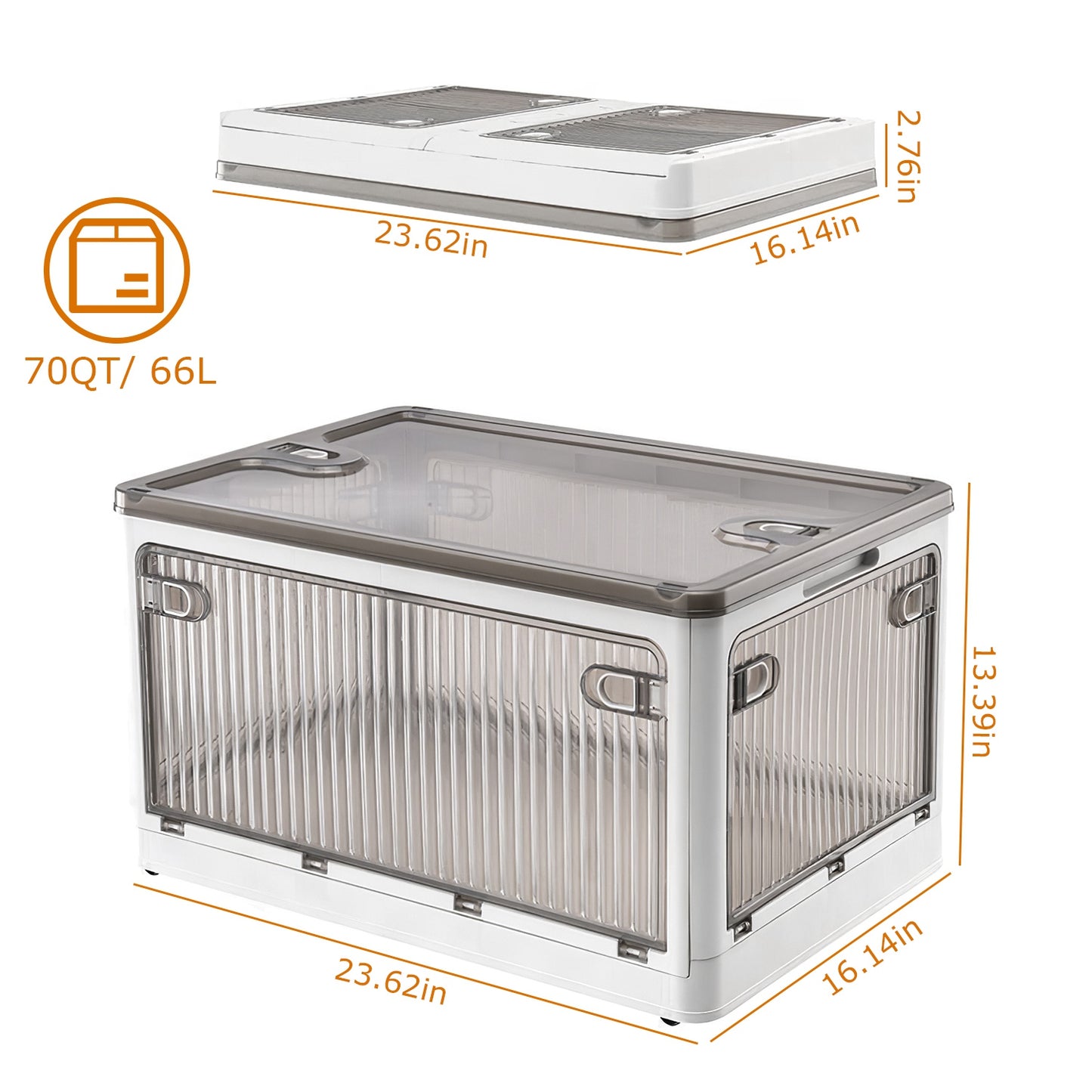 1Pc 70QT 66L Foldable Storage Bins With Lid 4 Doors Collapsible