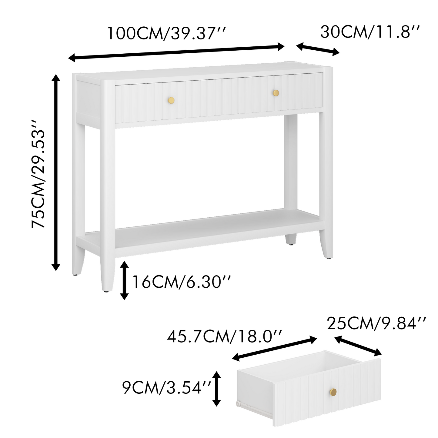 29.5" Tall Console Table with Drawers - White Accent Table