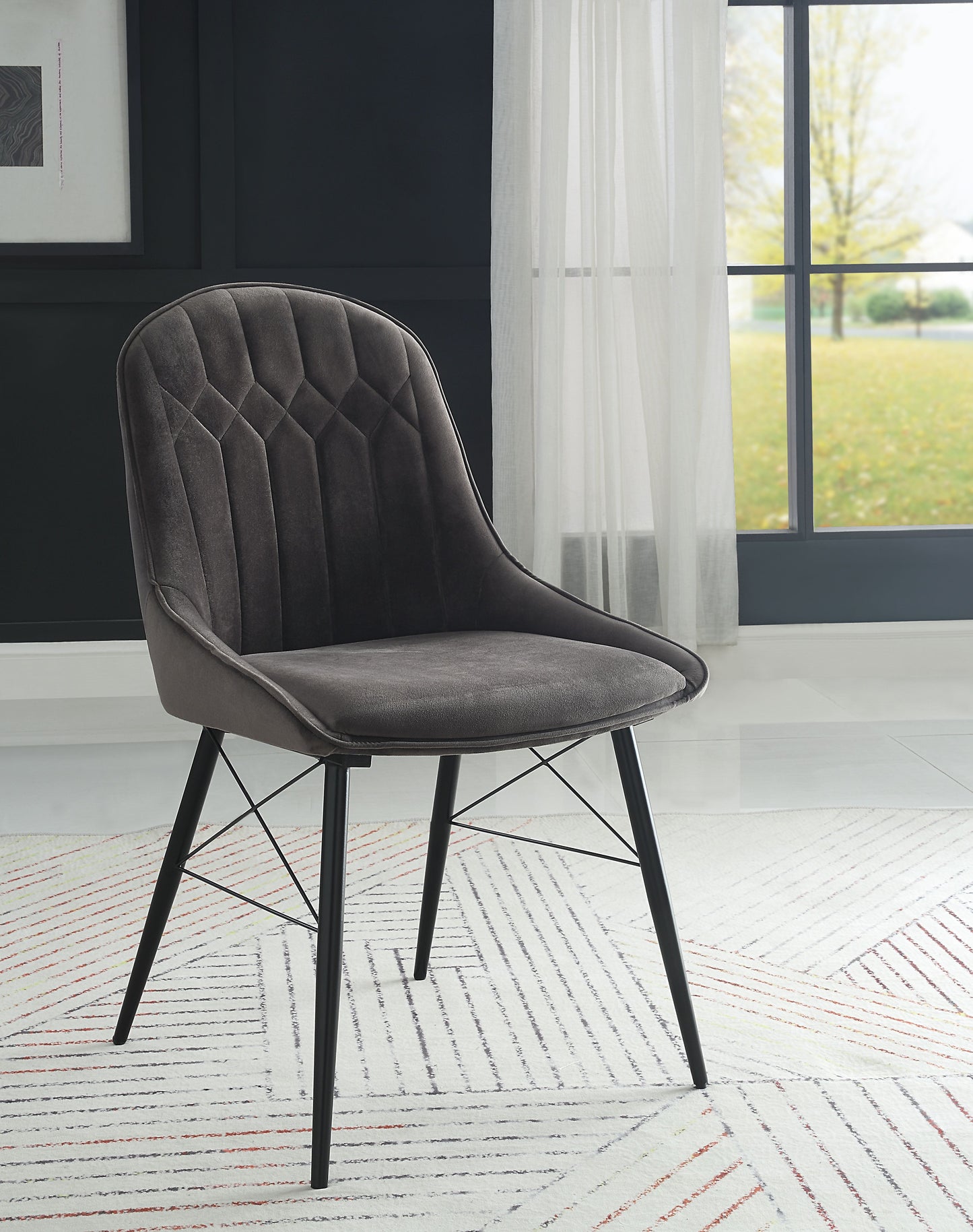 Set of 2 Dark Gray Fabric Side Chairs with Black Finish