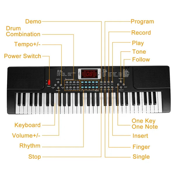 61-Key Electronic Keyboard with Adjustable Stand & Microphone