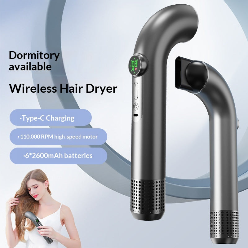 Cordless Hair Dryer with Curved Handle, 300W Hot Cold Air, USB Charging