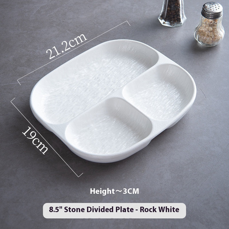 Porcelain Divided Plate for Weight Loss, 8.5 Inch Square Breakfast Dish for Fat Reduction
