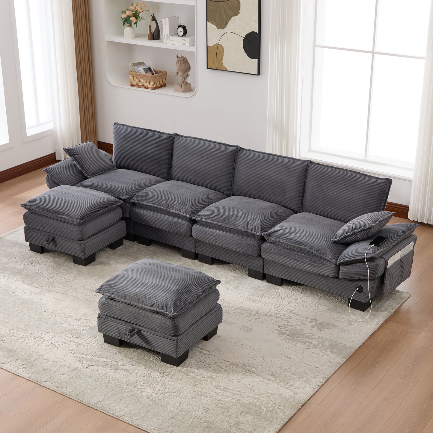 Modular Sectional Cloud Sofa - Dark Gray Corduroy, Comfy Design
