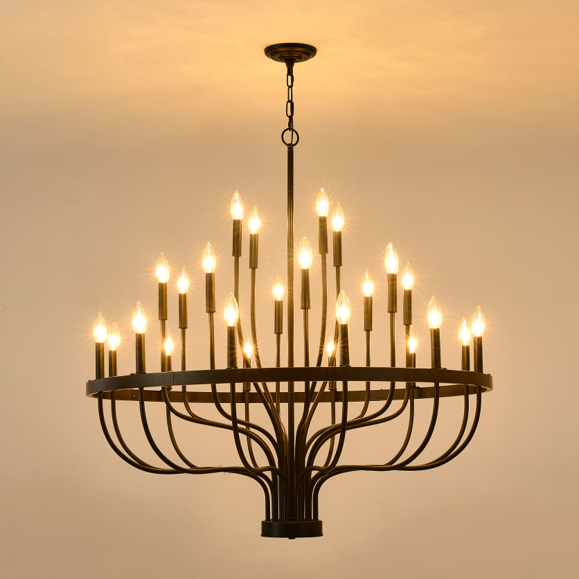 24-Light Black Industrial Chandelier - Modern Farmhouse Pendant Light for Dining & Living Rooms
