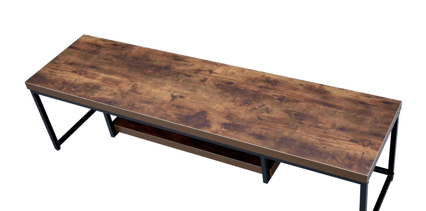 Weathered Oak & Black Metal Finish TV Stand for 60" TVs