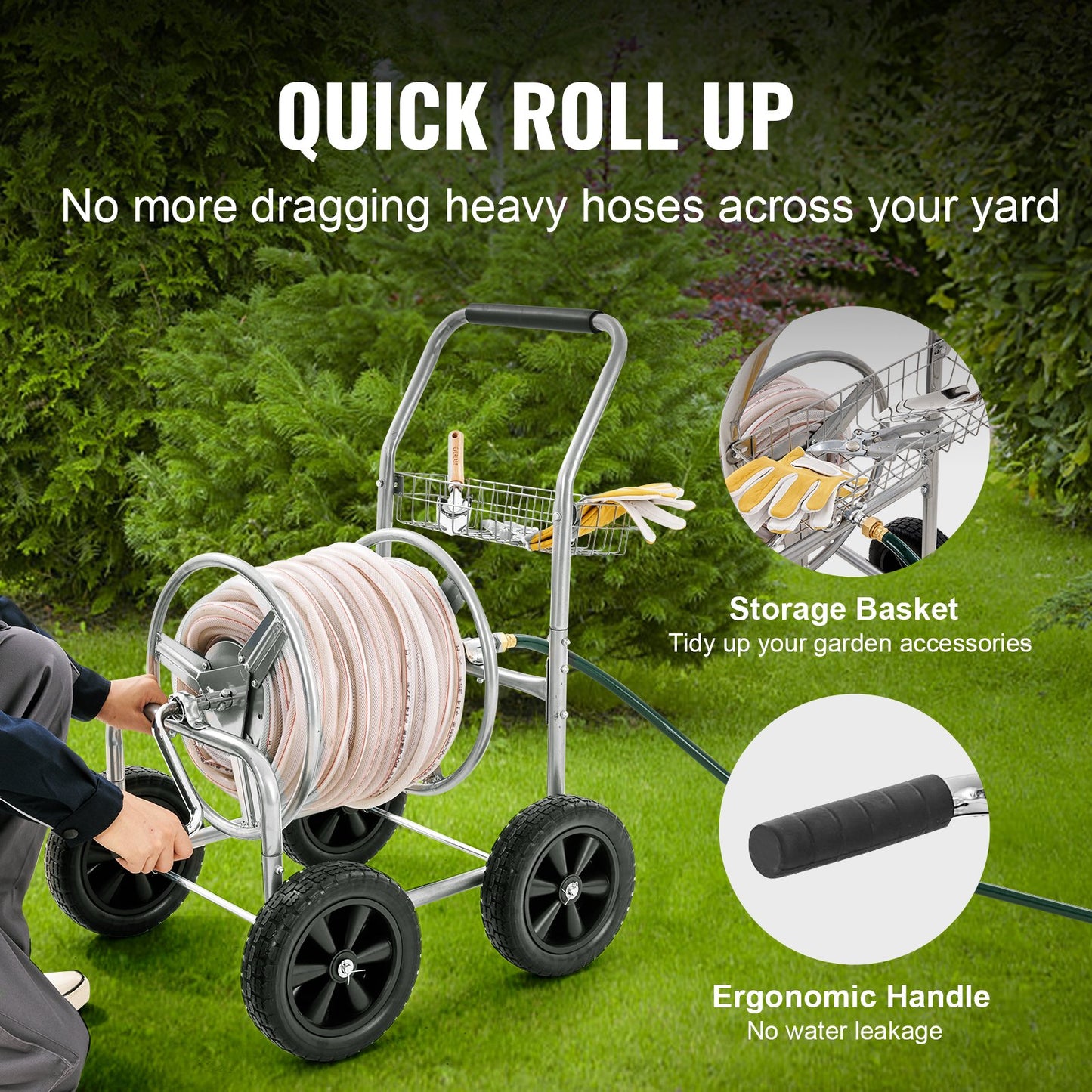 Garden Hose Reel Cart with 250 Ft Capacity, Heavy Duty Steel, Mobile Water Hose Storage