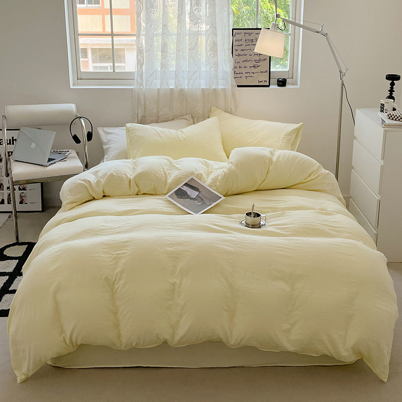 Solid Color Cotton Bed Sheet Set - Soft Washed Bedding Includes Quilt Cover & Pillowcases