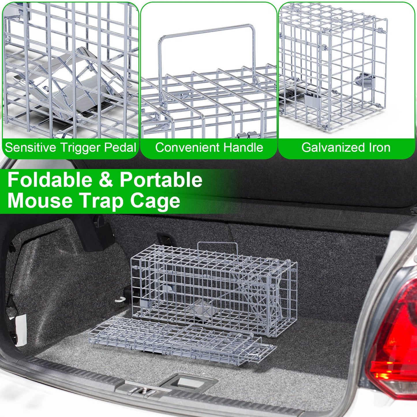 2-Pack Humane Live Rodent Trap Cage with Detachable L-Shaped Rod - Garden & Pest Control