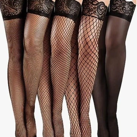 Plus Size Fishnet Stockings Mesh Tights - Non Slip Lace Thigh-Highs for Women