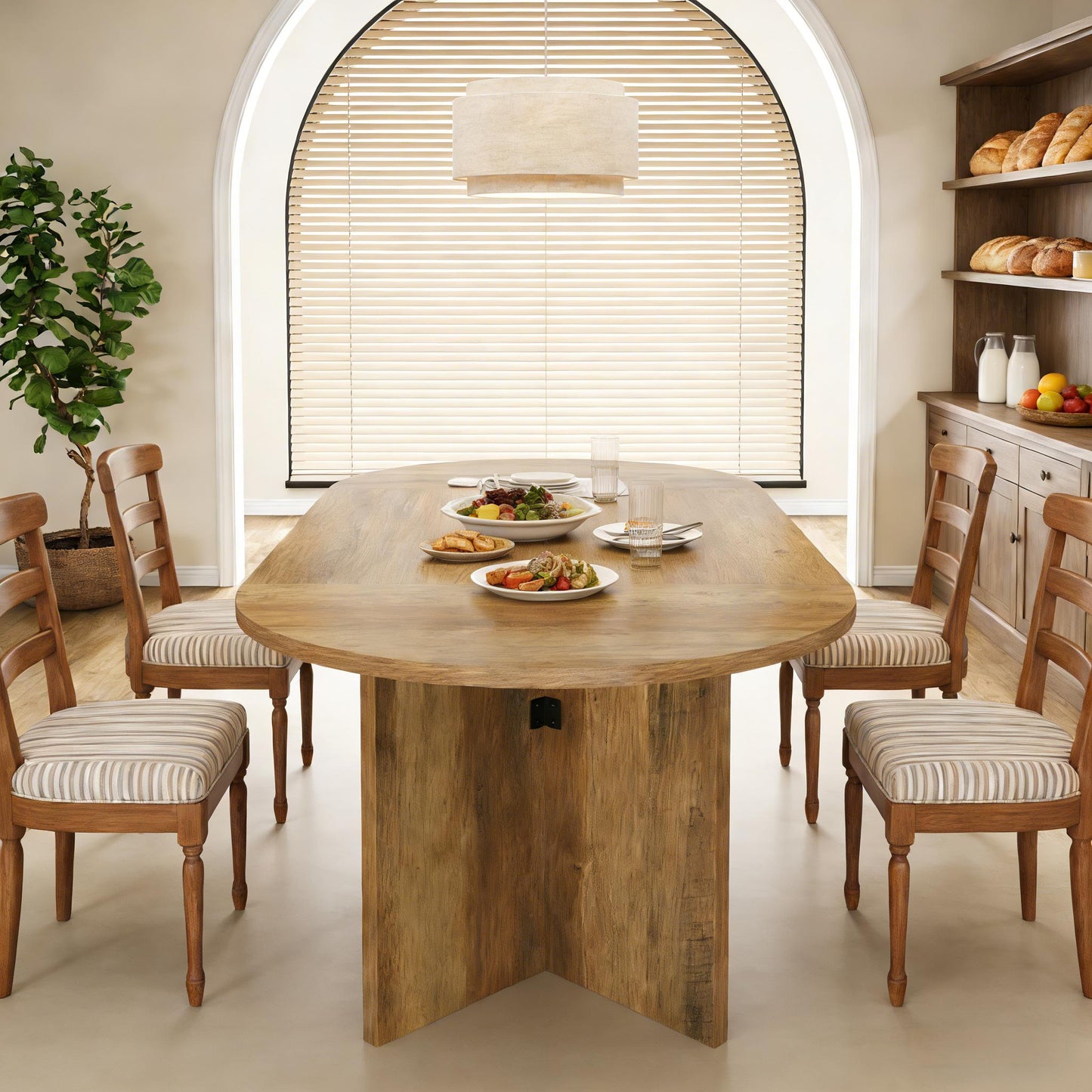 Spacious Oval Kitchen Table - Brown Farmhouse Design