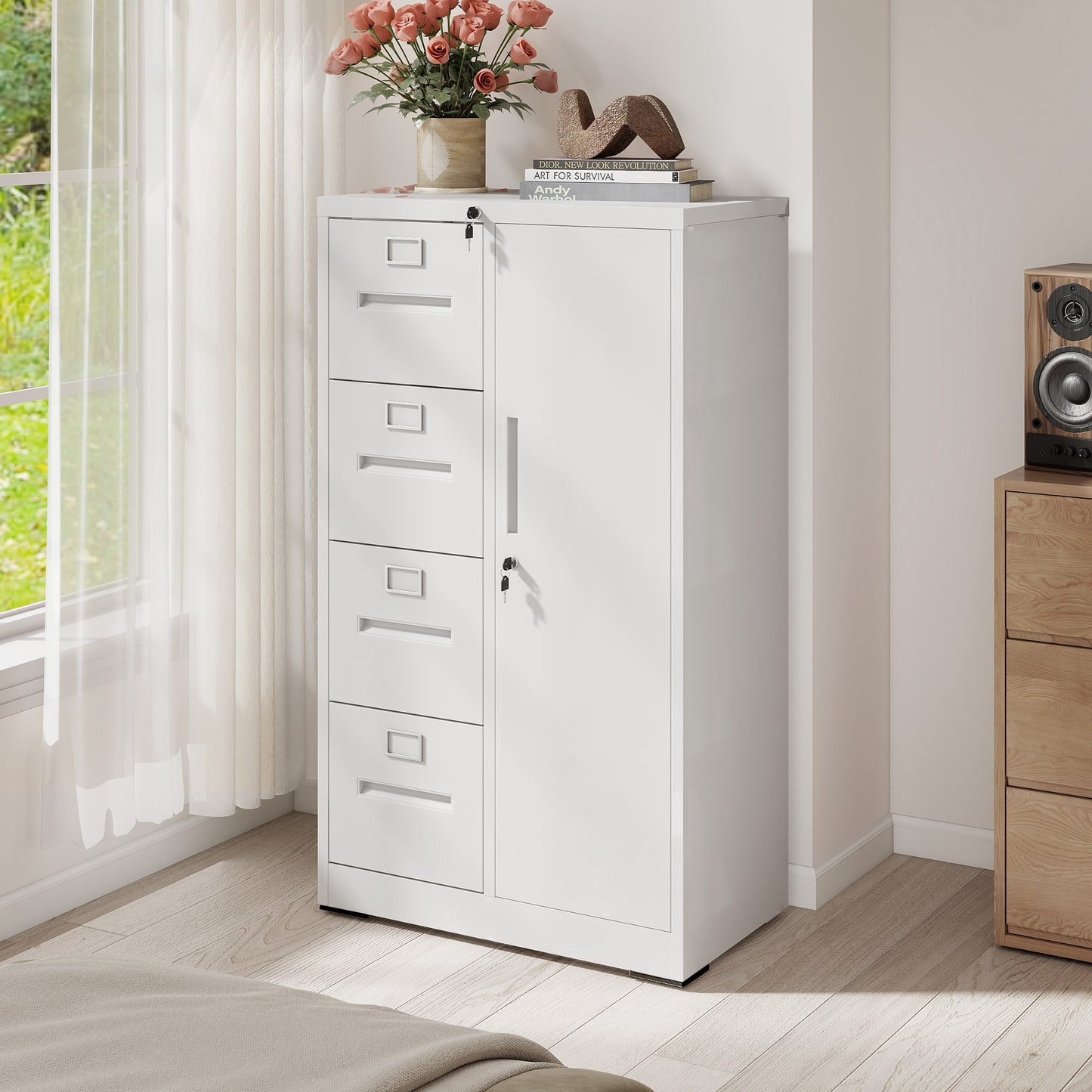 Metal Storage Vertical Filing Cabinet With Lock, Steel File Locker 4
