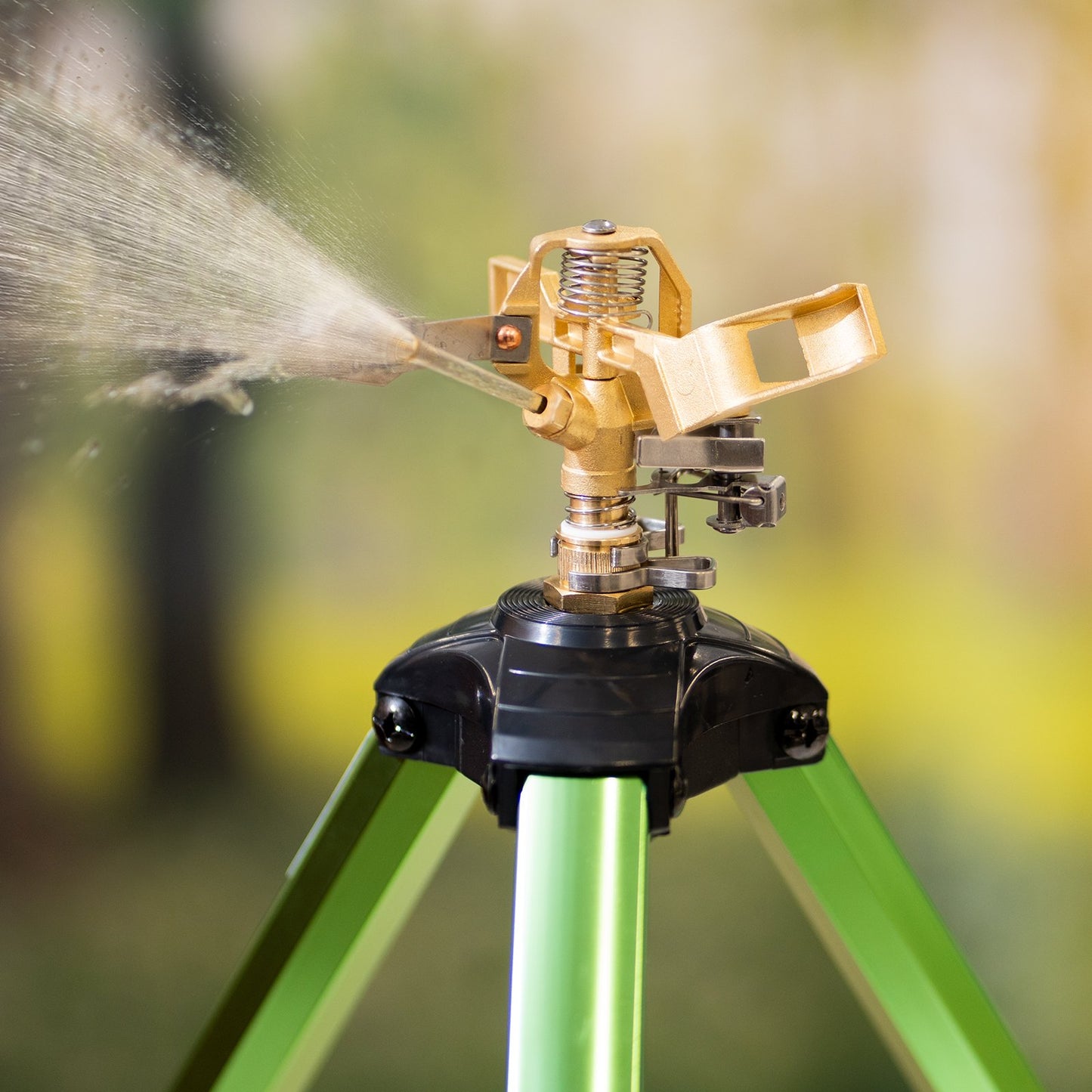 Heavy Duty Tripod Sprinkler Set - Brass Head, 360° Coverage, Green