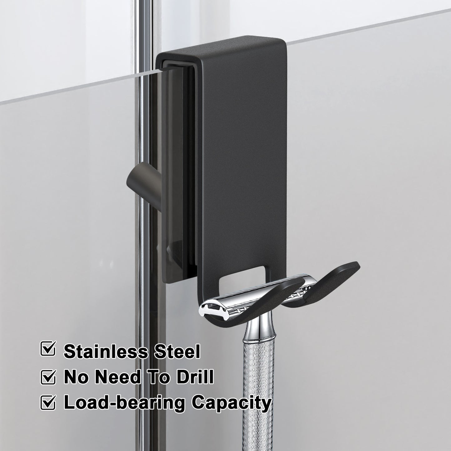 Removable Drill-Free Bathroom Glass Door Hook - Stainless Steel, Black & Natural Finish