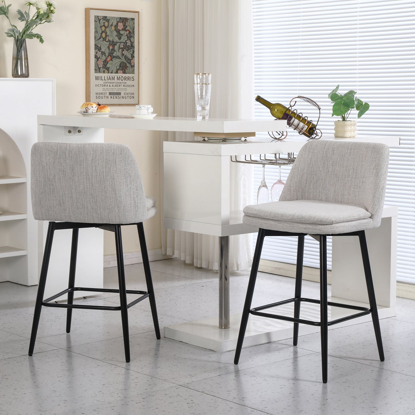 Counter Height Swivel Bar Stools Set Of 2, 360 Upholstered Barstools