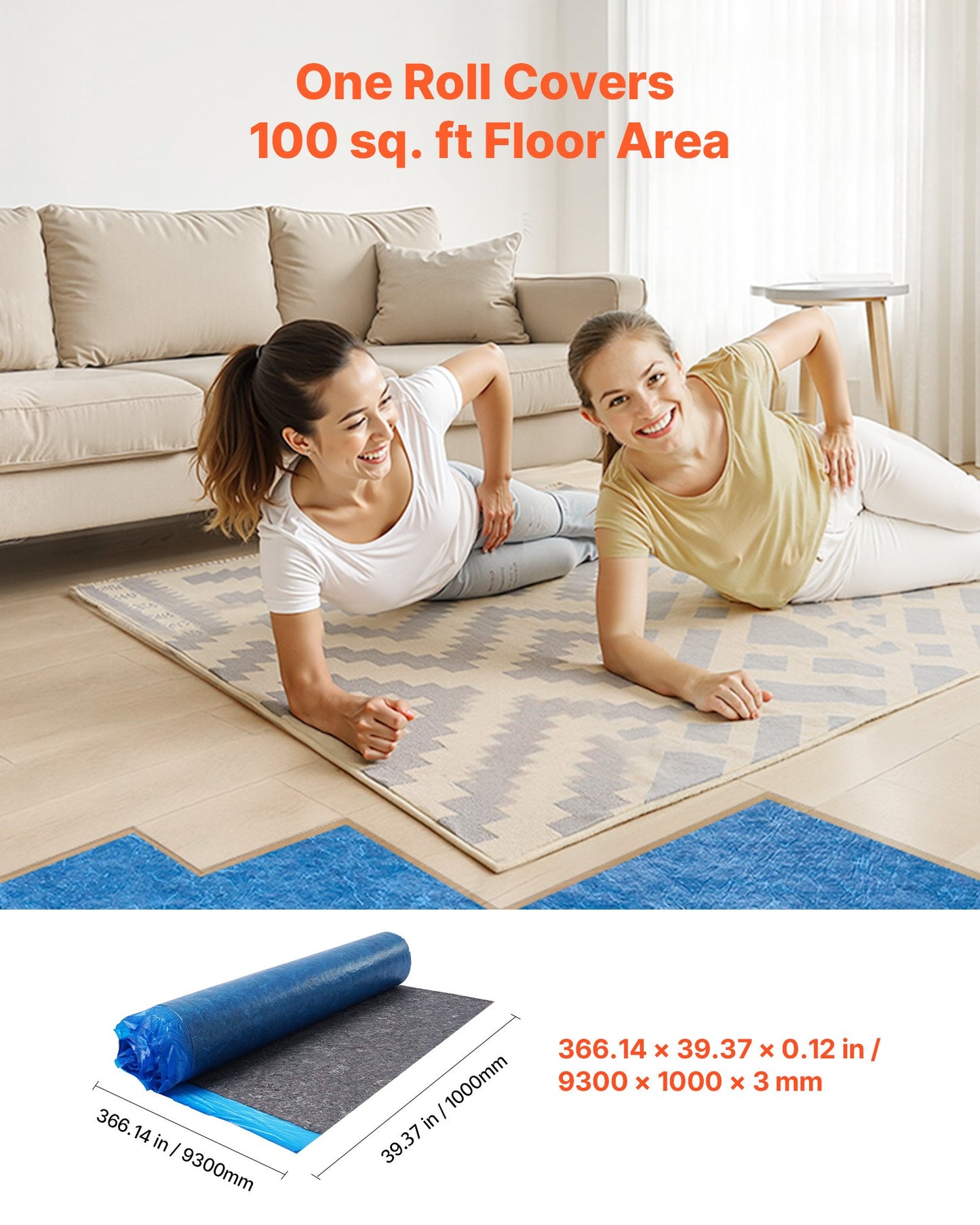 Heavy Duty Floor Underlayment 100 Sq. Ft. 3mm Soundproofing Vapor Barrier