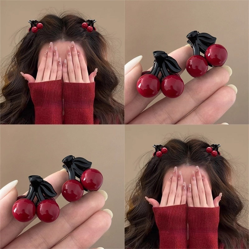 Cute Cherry Hair Clip Small Acrylic - Red