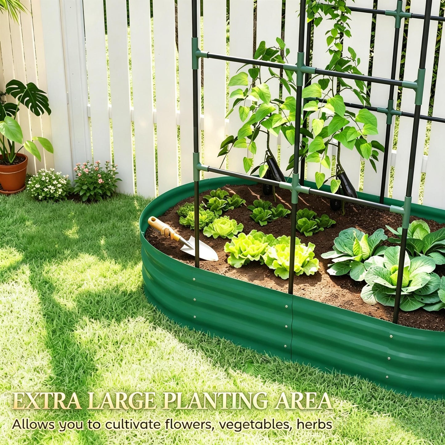 Galvanized Metal Raised Garden Bed with Trellis - 5' x 3'