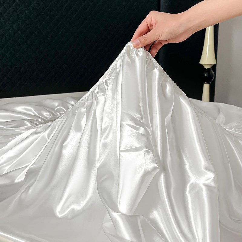 Satin Look Ice Silk Fitted Bed Sheet - Single Size Breathable Mattress Cover