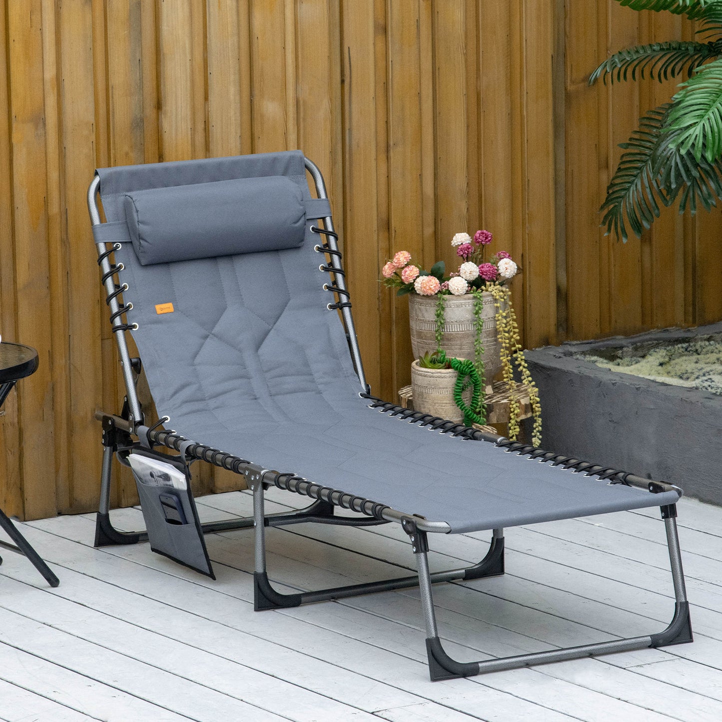 Padded Folding Chaise Lounge Chair - 6-Level Recline, Gray