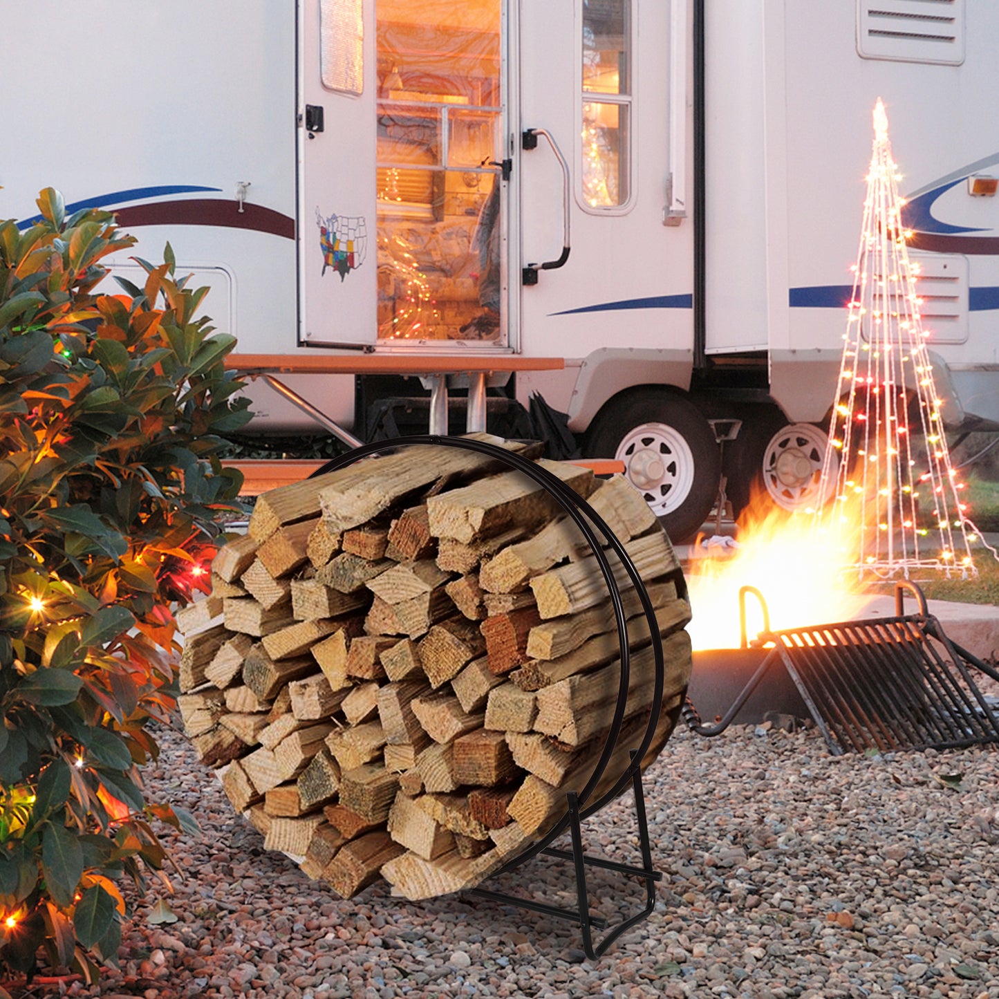 40-Inch Tubular Steel Firewood Storage Rack - Heavy-Duty Design