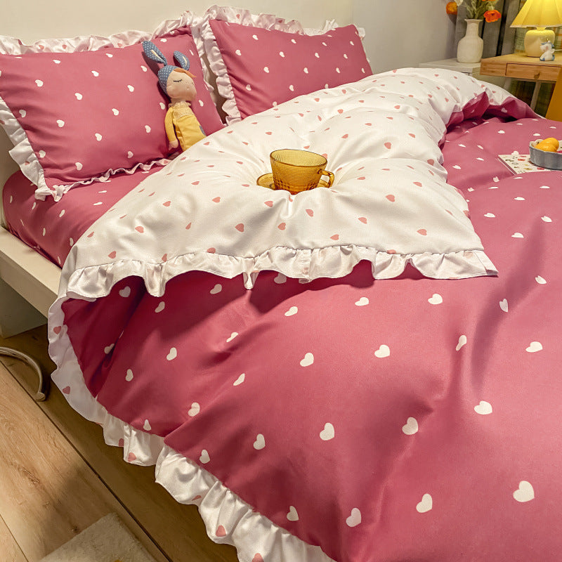 Princess Heart Bedding Set for 1.8M Bed - Kids Girl Bed Linen with Lace