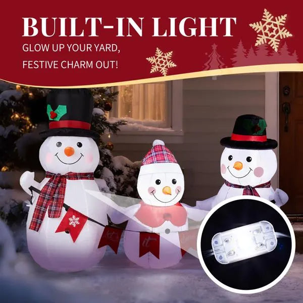 6.2FT Inflatable Snowman Family Decoration with LED Lights