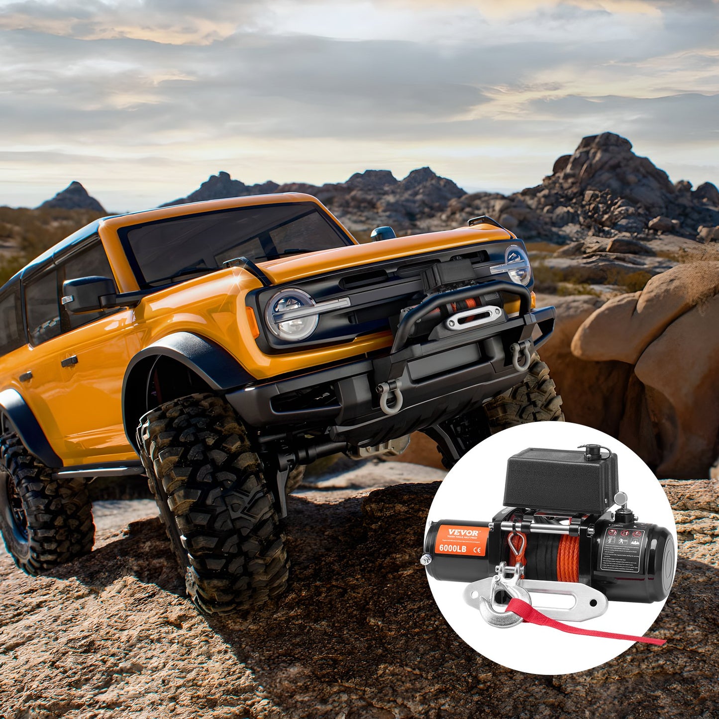 Electric Winch for Trucks 6000 Lb Synthetic Rope Waterproof Remote Control Black